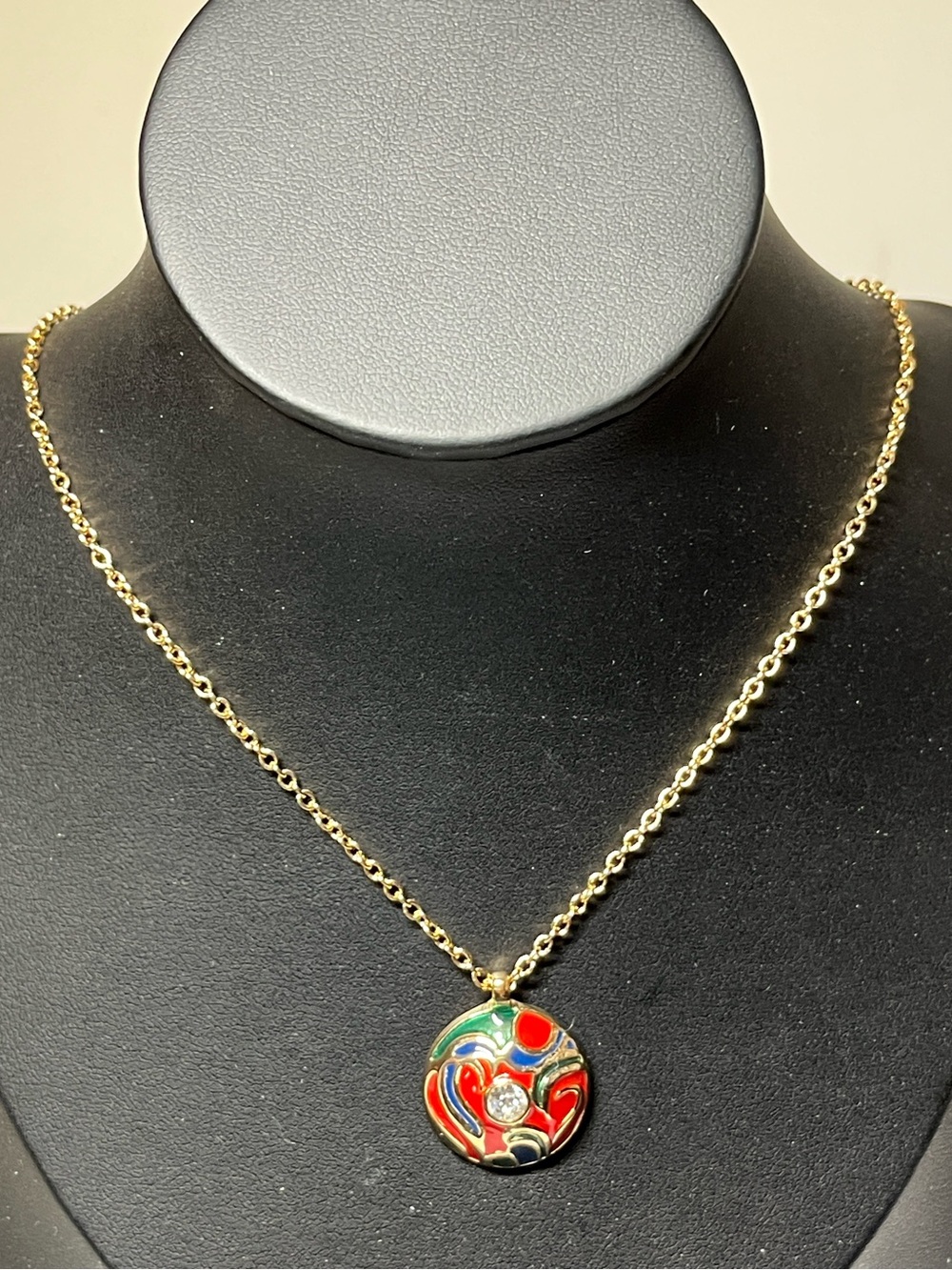 Avon Gold-Tone Multicolor Enamel Pendant Necklace - Red, Green, Blue, Cream
NEW